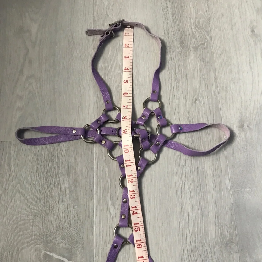 100% LEATHER PURPLE HARNESS LEATHER LINK BUCKLE WOMENS OS